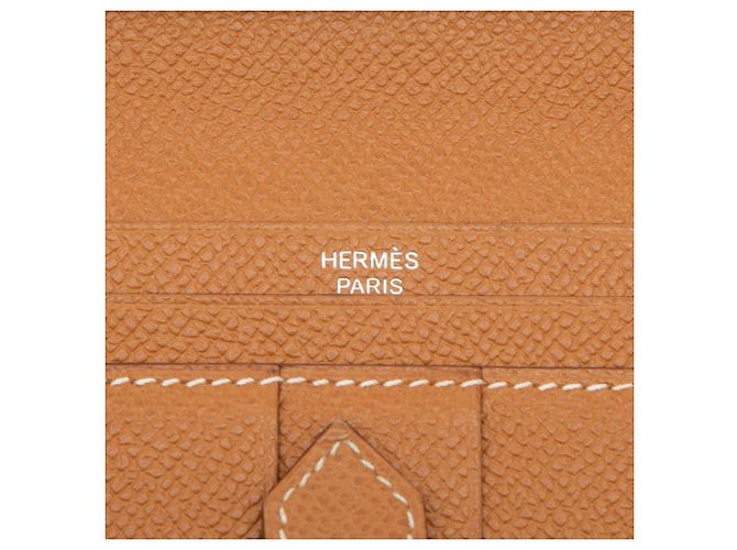 Hermès Portafoglio lungo bi-fold Hermes Bearn Soufflé Marrone Argento Cognac - vista 6