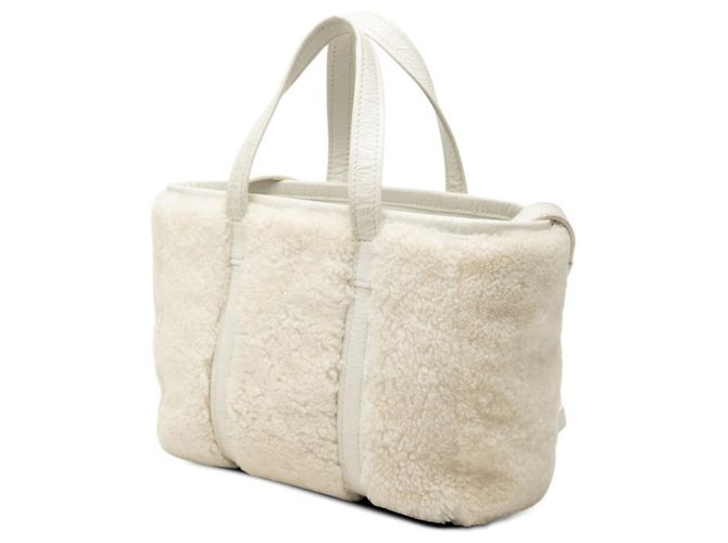 Borsa piccola Balenciaga Barbes in shearling bianco - vista 2