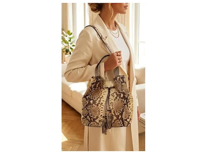 Gerard Darel Borsa a secchiello in pelle di pitone Marrone - vista 3