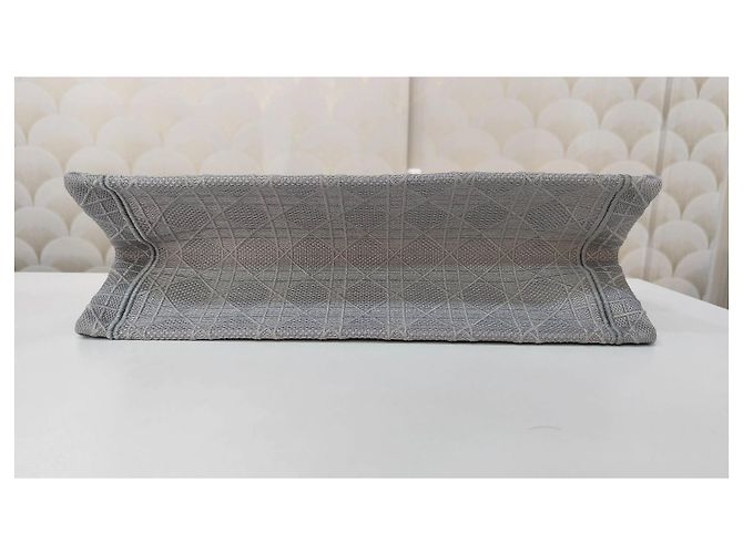 Christian Dior Book Tote Small in Tela Ricamata Cannage Grigio - vista 8