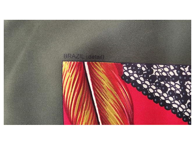 Hermès Seidenschal 'Brésil' Braun Schwarz Rot Grün Gelb - Ansicht 4