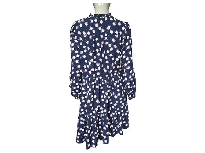 Autre Marque J. Crew Midi-Kleid Marineblau Blumenprint Weiß Lila Dunkelblau - Ansicht 2