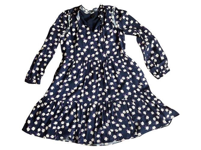 Autre Marque J. Crew Midi-Kleid Marineblau Blumenprint Weiß Lila Dunkelblau - Ansicht 3
