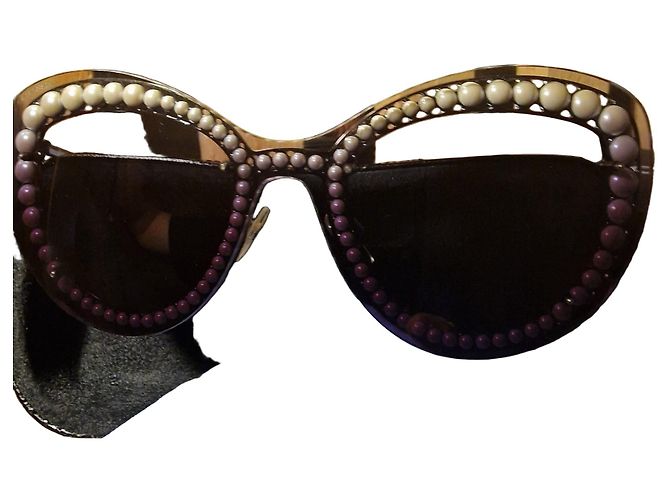 Chanel Sonnenbrille mit Perlenbesatz Weiß Lila Metallisch - Ansicht 2