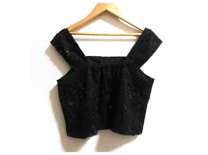 Autre Marque Top de tul bordado con diagrama Negro - vista 3