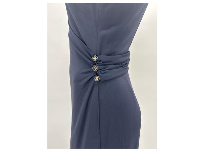 Chanel Langes Kleid marineblau - Ansicht 5