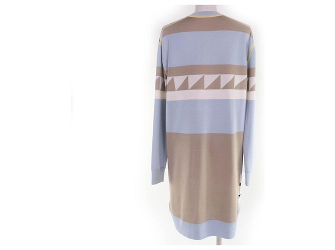 Hermès Künstlerisches Twill Wolle Seidenkleid Größe 36 Blau Beige Hellblau - Ansicht 3