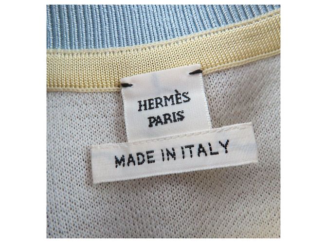 Hermès Künstlerisches Twill Wolle Seidenkleid Größe 36 Blau Beige Hellblau - Ansicht 6