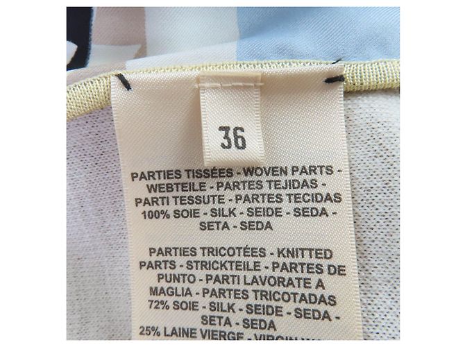 Hermès Künstlerisches Twill Wolle Seidenkleid Größe 36 Blau Beige Hellblau - Ansicht 7