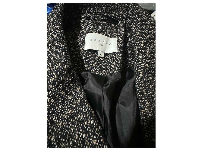 Cappotto in Tweed Sandro Paris Nero Bianco D'oro - vista 8
