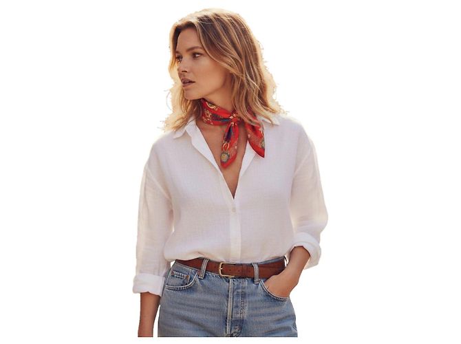 Céline Celine Baumwoll-Halstuch mit Reitmotiv Weiß Rot Blau Golden - Ansicht 2
