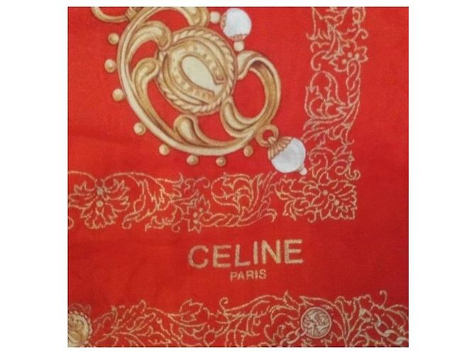 Céline Celine Baumwoll-Halstuch mit Reitmotiv Weiß Rot Blau Golden - Ansicht 3