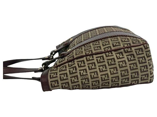 Fendi Zucchino FF Pattern Canvas Leather Tote Bag Brown Khaki - view 5