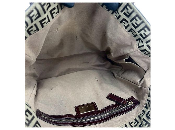 Fendi Zucchino FF Pattern Canvas Leather Tote Bag Brown Khaki - view 9