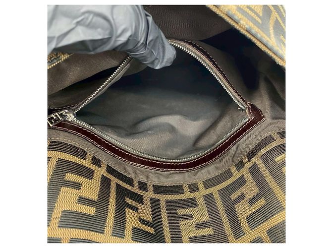Fendi Vintage Zucca FF Pattern Canvas Leather Schultertasche Braun Schwarz - Ansicht 10
