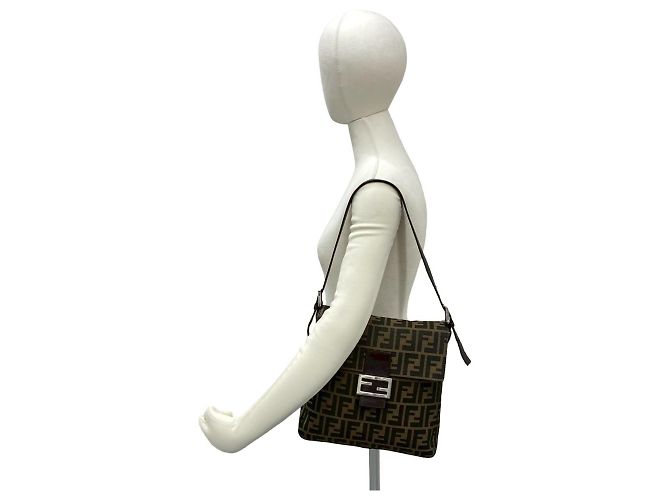 Fendi Vintage Zucca FF Pattern Canvas Leather Schultertasche Braun Schwarz - Ansicht 2