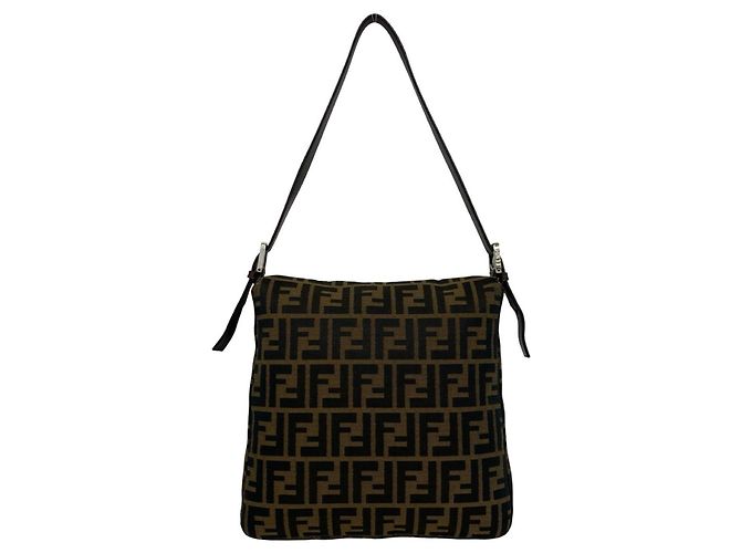 Fendi Vintage Zucca FF Pattern Canvas Leather Schultertasche Braun Schwarz - Ansicht 3