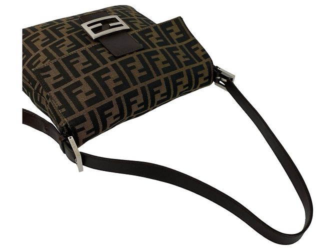 Fendi Vintage Zucca FF Pattern Canvas Leather Schultertasche Braun Schwarz - Ansicht 4