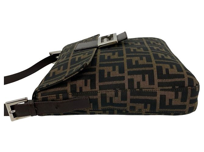 Fendi Vintage Zucca FF Pattern Canvas Leather Schultertasche Braun Schwarz - Ansicht 5