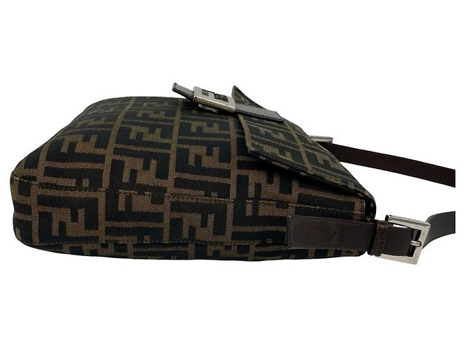 Fendi Vintage Zucca FF Pattern Canvas Leather Schultertasche Braun Schwarz - Ansicht 6