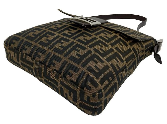 Fendi Vintage Zucca FF Pattern Canvas Leather Schultertasche Braun Schwarz - Ansicht 7