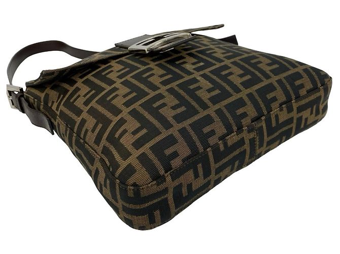 Fendi Vintage Zucca FF Pattern Canvas Leather Schultertasche Braun Schwarz - Ansicht 8