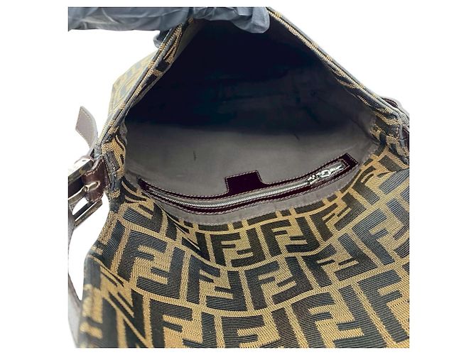 Fendi Vintage Zucca FF Pattern Canvas Leather Schultertasche Braun Schwarz - Ansicht 9