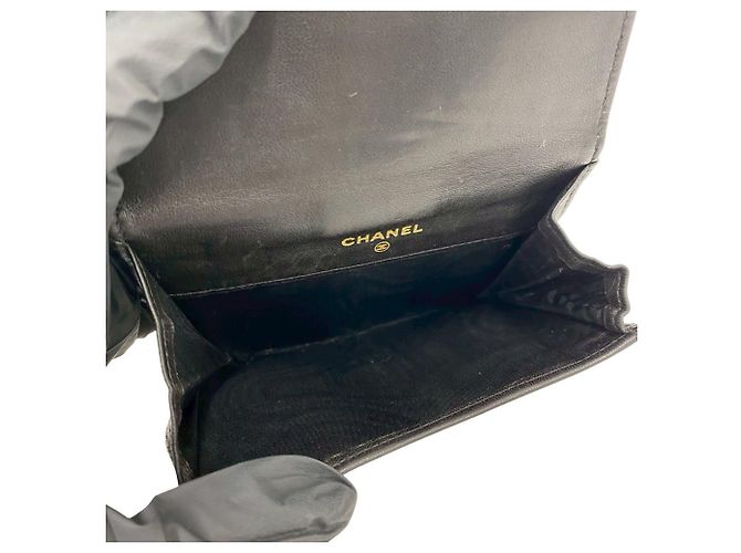 Portefeuille bi-fold Chanel Vintage Coco Mark en cuir agneau Noir - vue 10