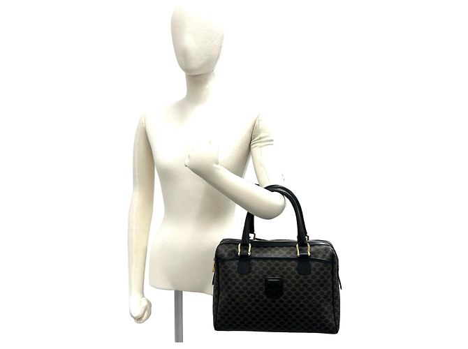 Céline Celine Vintage Macadam Blazon Pattern Lederhandtasche Braun Schwarz - Ansicht 2