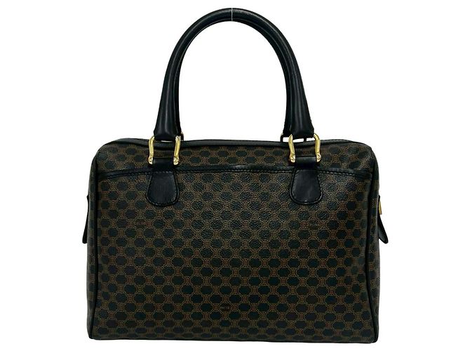 Céline Celine Vintage Macadam Blazon Pattern Lederhandtasche Braun Schwarz - Ansicht 3