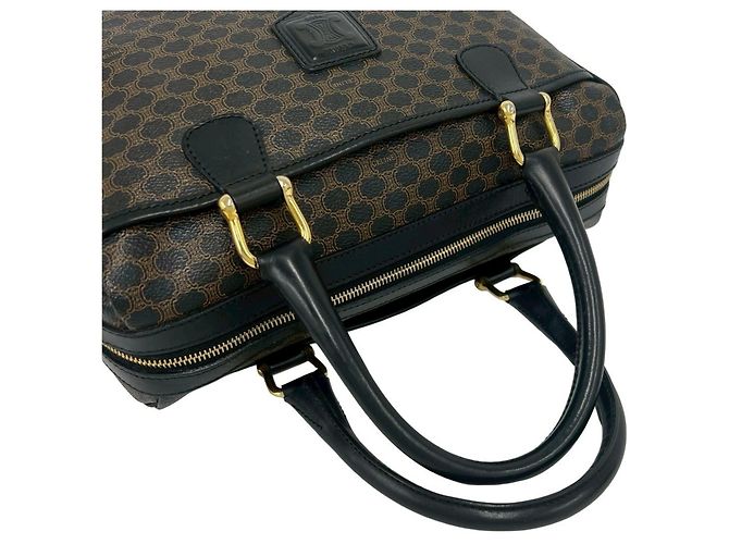 Céline Celine Vintage Macadam Blazon Pattern Lederhandtasche Braun Schwarz - Ansicht 4