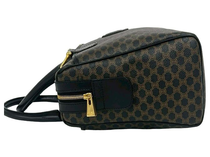 Céline Celine Vintage Macadam Blazon Pattern Lederhandtasche Braun Schwarz - Ansicht 5
