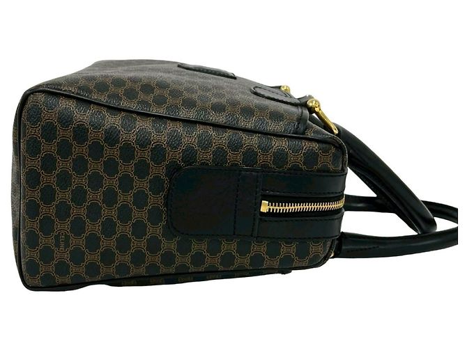 Céline Celine Vintage Macadam Blazon Pattern Lederhandtasche Braun Schwarz - Ansicht 6