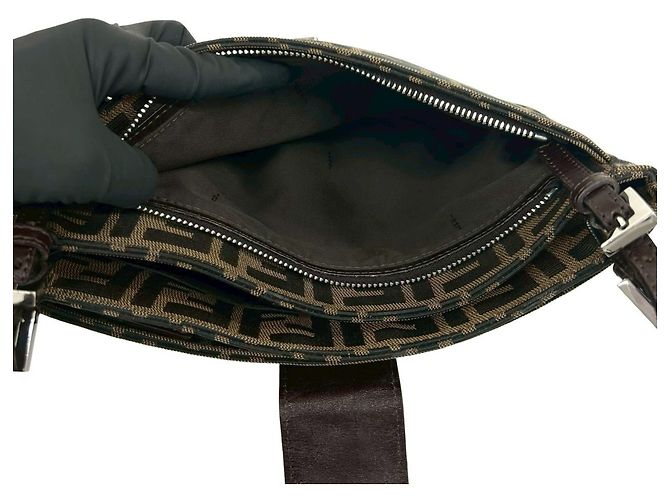 Fendi Vintage Zucca FF Pattern Handtasche Braun Schwarz - Ansicht 10