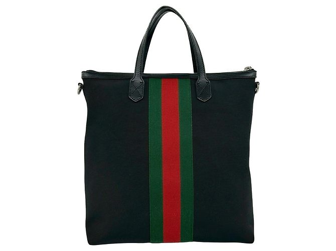 Borsa a mano GUCCI Sherry Line Canvas Leather Nero Rosso Verde - vista 3