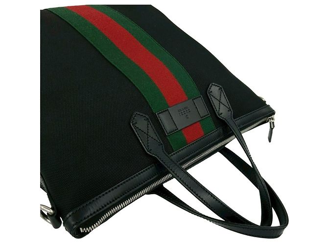 Borsa a mano GUCCI Sherry Line Canvas Leather Nero Rosso Verde - vista 4