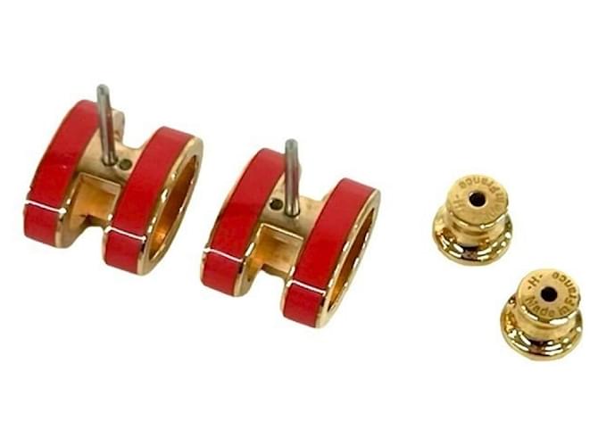 Hermès Orecchini HERMES Mini Pop H Logo Motif Rosso D'oro - vista 7