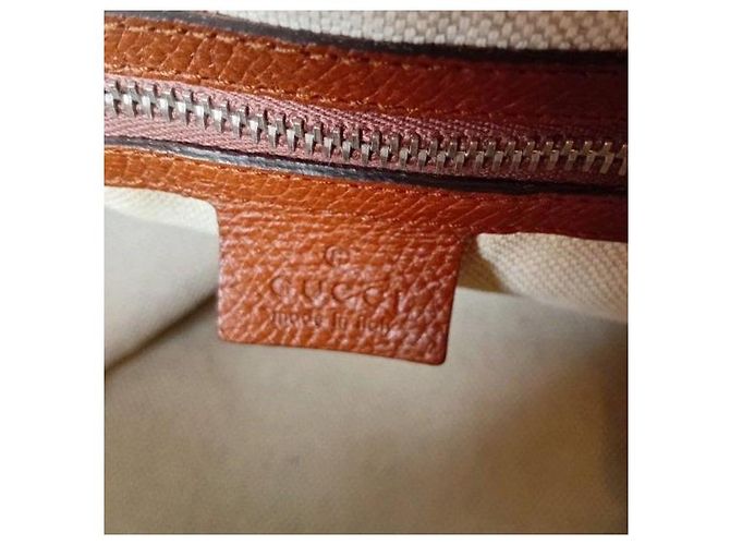 Große Gucci Tote Bag aus beigem Canvas und Leder Braun Rot Grün - Ansicht 3