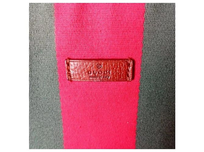 Große Gucci Tote Bag aus beigem Canvas und Leder Braun Rot Grün - Ansicht 4