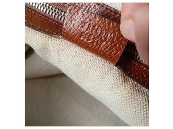 Große Gucci Tote Bag aus beigem Canvas und Leder Braun Rot Grün - Ansicht 6