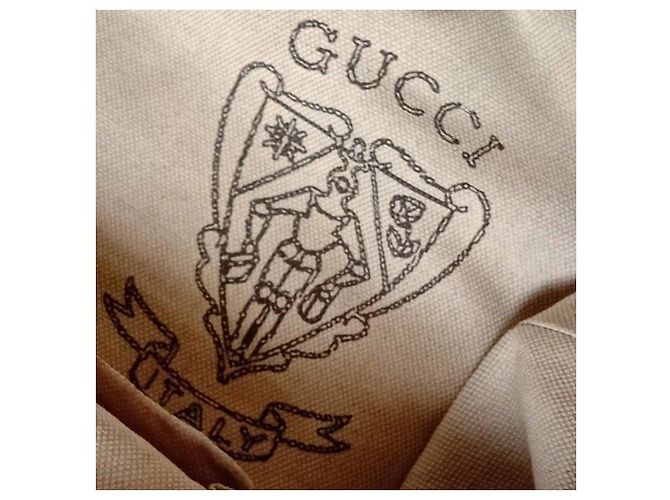 Große Gucci Tote Bag aus beigem Canvas und Leder Braun Rot Grün - Ansicht 7