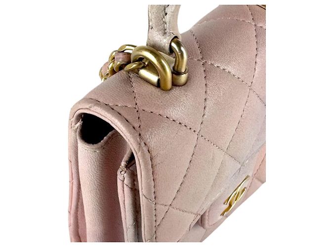 Borsa a tracolla in pelle rosa Chanel - vista 6