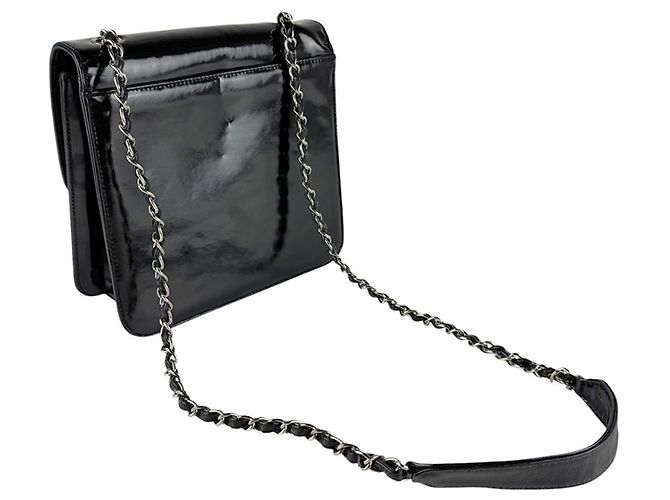 Borsa a tracolla Chanel in pelle vernice Nero - vista 10
