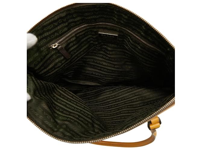 Prada Triangle Logo Plate Tote Bag Beige Gelb - Ansicht 6