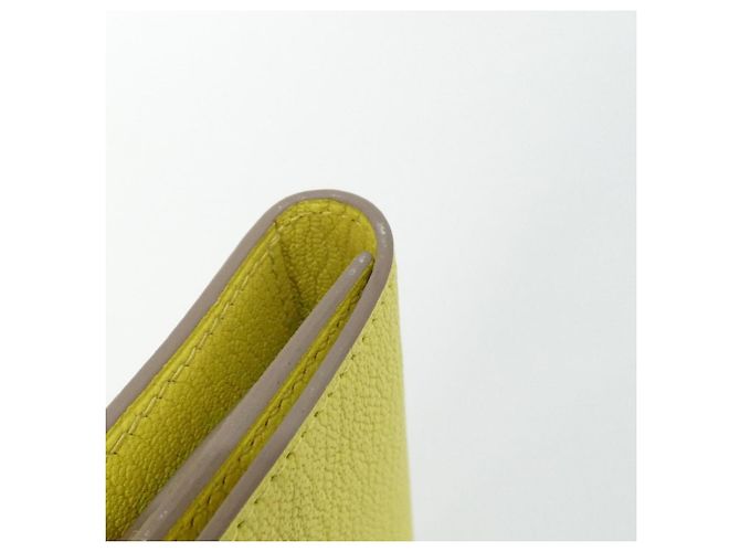 Hermès Cartera tríptico de piel de cabra Hermes Lime Dorado - vista 4