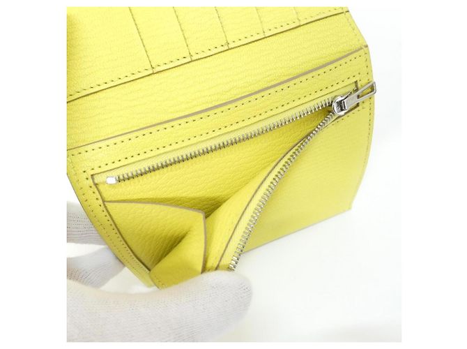 Hermès Cartera tríptico de piel de cabra Hermes Lime Dorado - vista 8