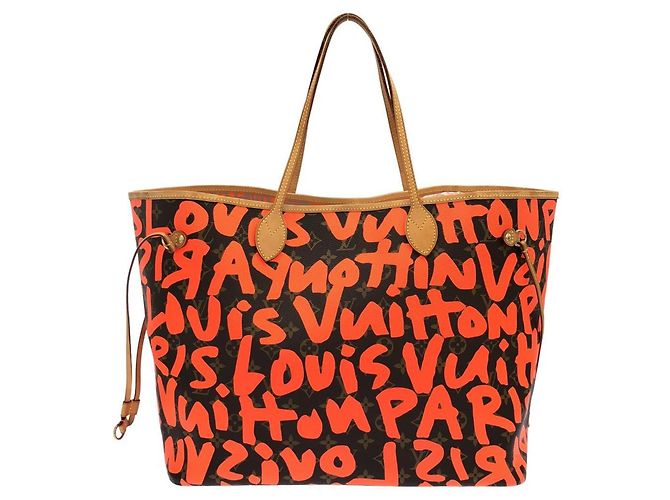 Borsa Louis Vuitton Monogram Graffiti Neverfull GM Marrone Arancione - vista 2