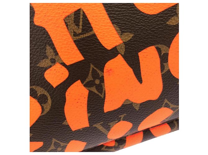 Borsa Louis Vuitton Monogram Graffiti Neverfull GM Marrone Arancione - vista 4