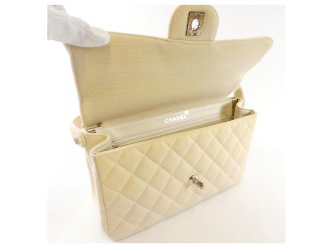 Borsa Chanel in tela avorio Crudo - vista 7