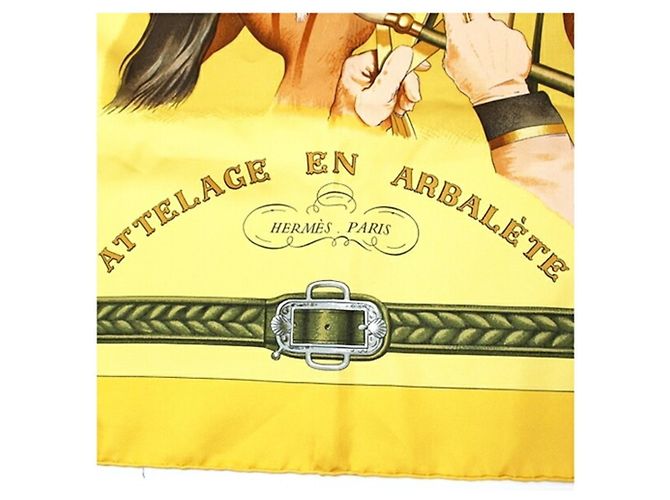 Sciarpa in seta Hermès - Carré 90 ATTELAGE EN ARBALETE Multicolore Giallo - vista 7